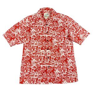 Kahala Red & White Hawaiian Print Button Down Shirt | Small